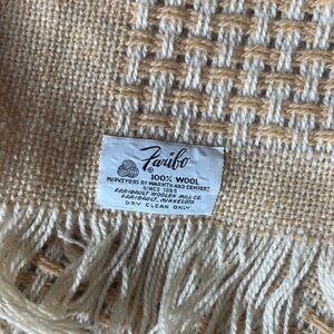 Vintage Soft Yellow and Cream Wool Throw Blanket Faribo